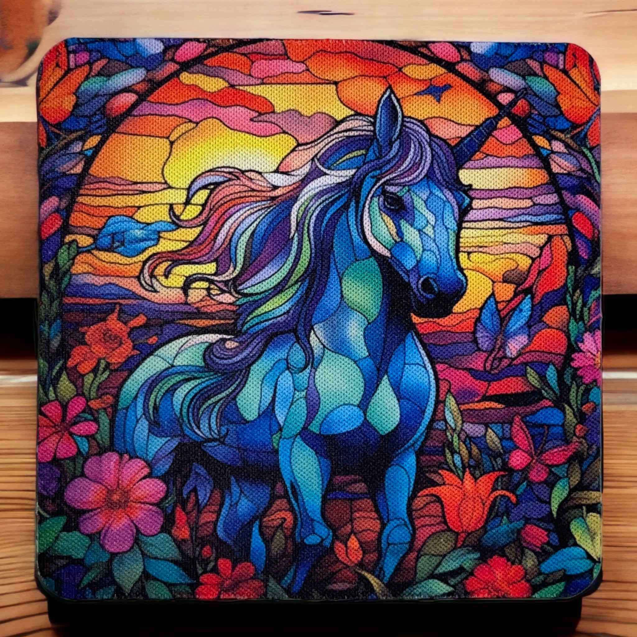 Horse ‘Stained Glass’ Art Style Design - Neoprene Coasters - Laser Design Creations