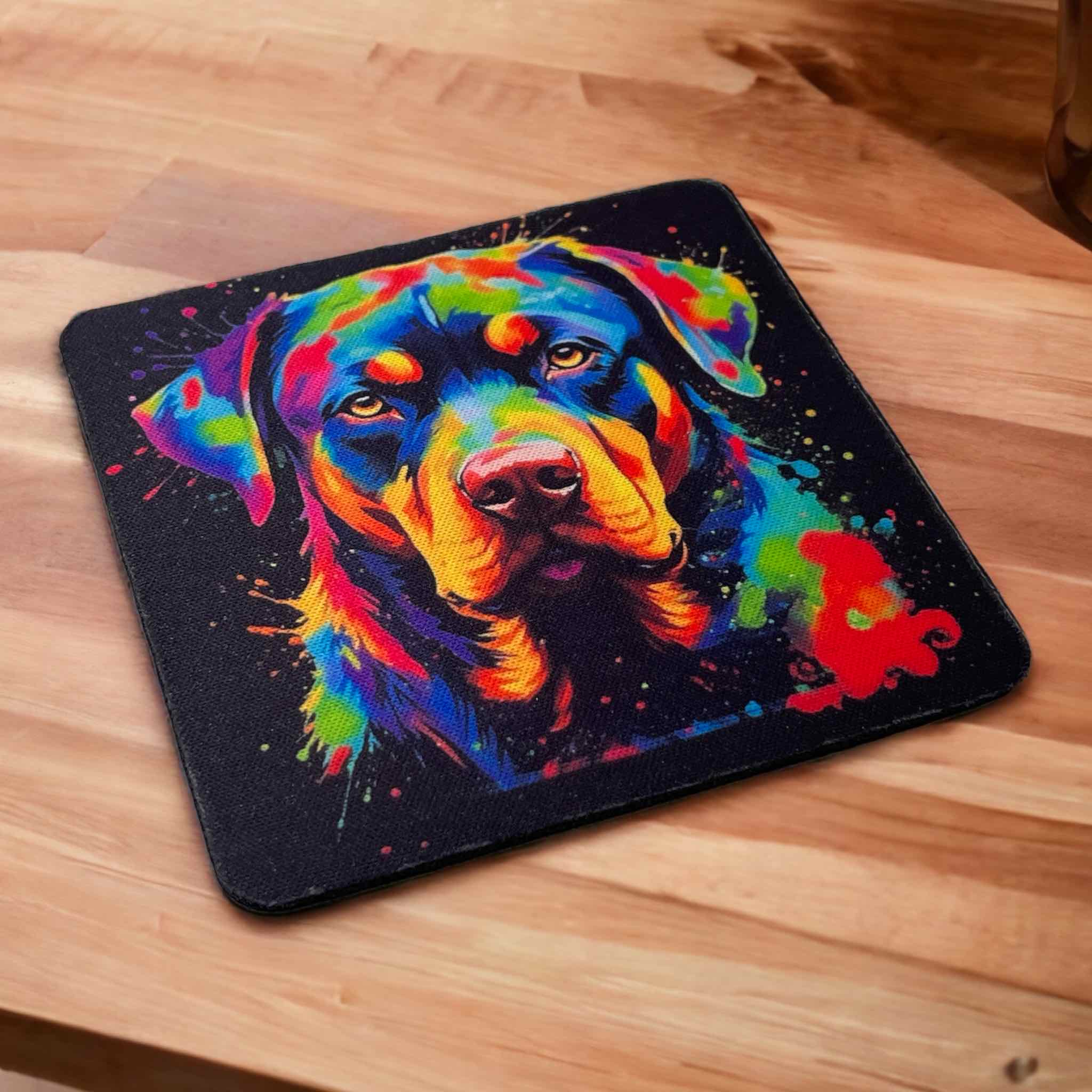 Colourful Rottweiler 'Rottie' Design - Neoprene Coasters - Laser Design Creations
