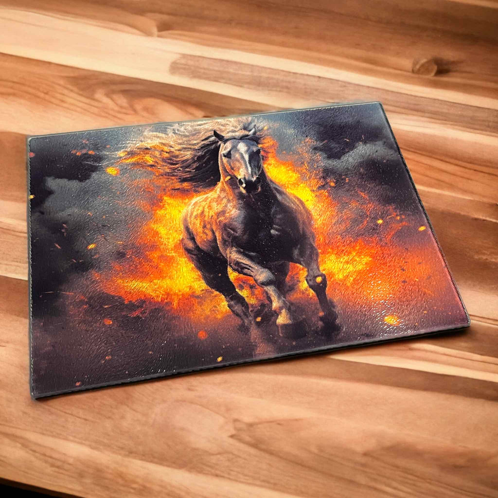 Fire Horse Design - Textured Glass Cutting / Serving Board - Laser Design Creations