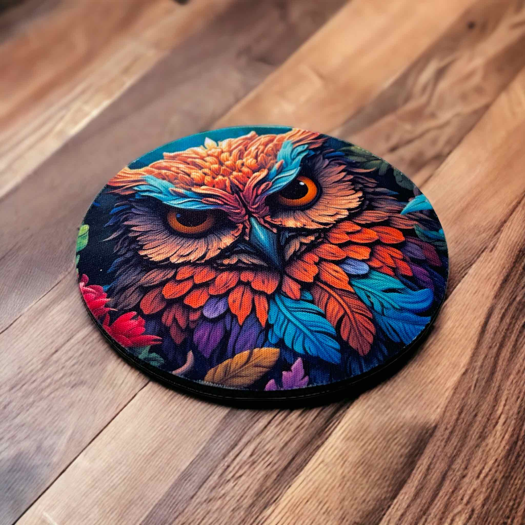 Colourful Owl Design - Neoprene Coaster - Laser Design Creations
