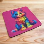 Colourful Rainbow Cat Design - Neoprene Coasters - Laser Design Creations