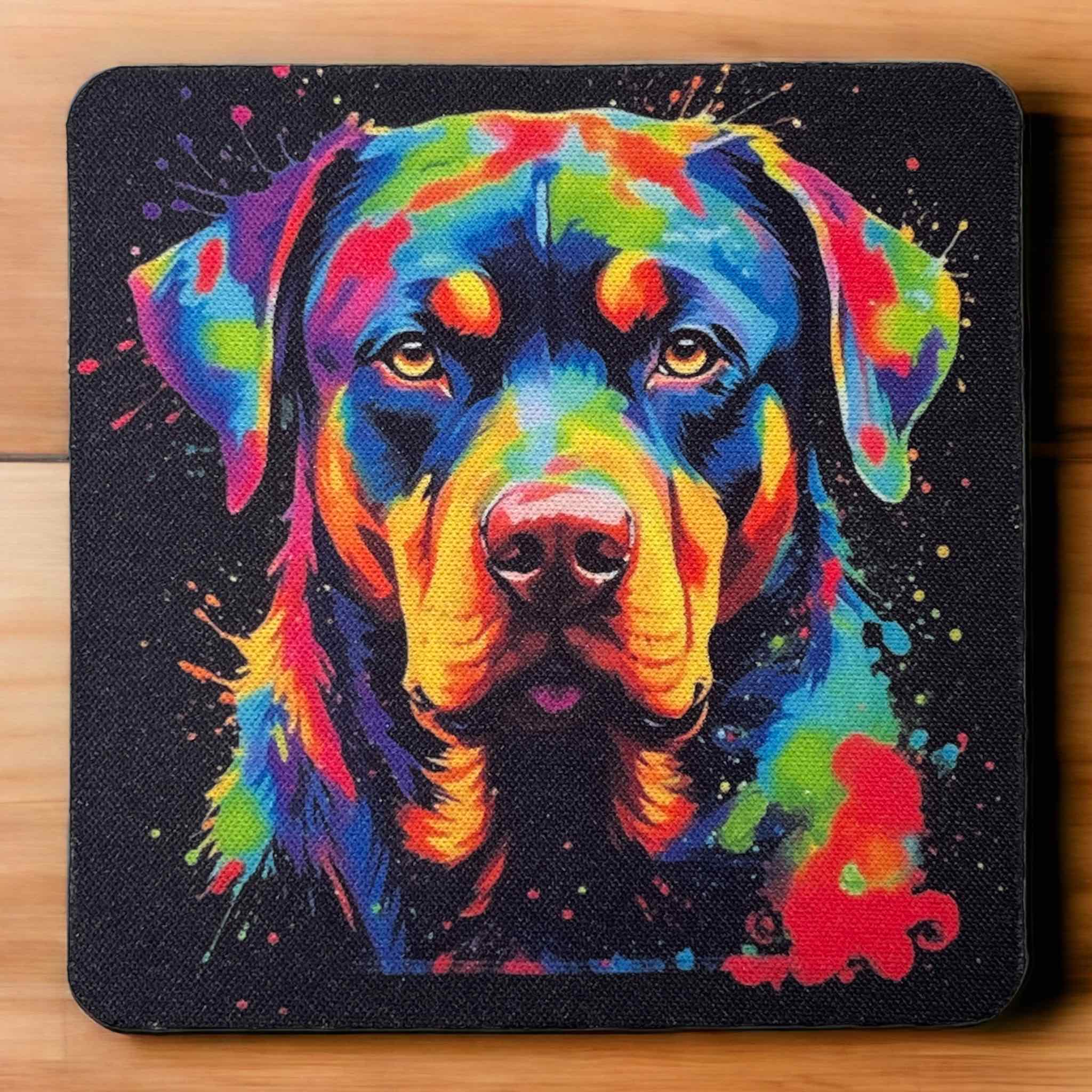 Colourful Rottweiler 'Rottie' Design - Neoprene Coasters - Laser Design Creations