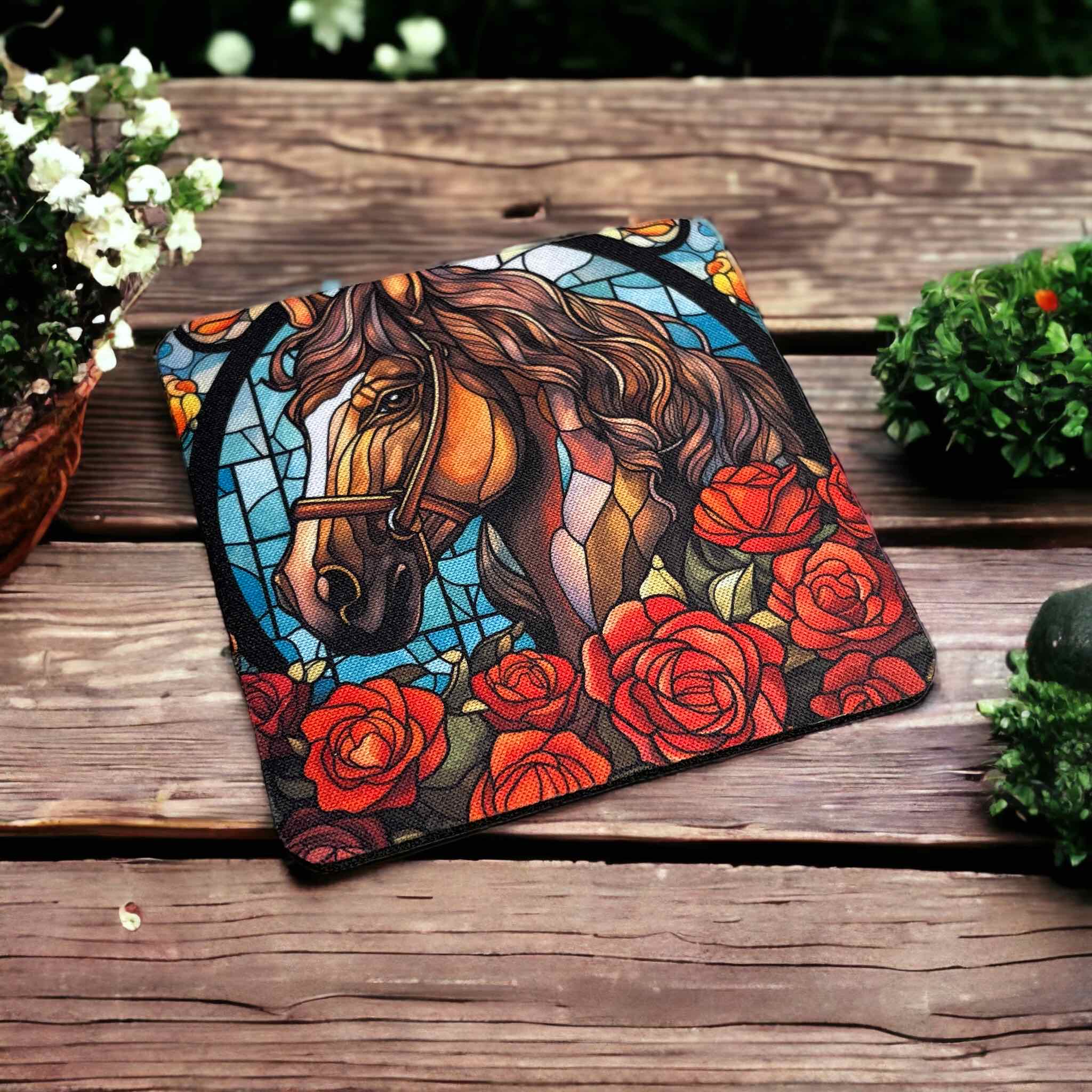 Horse ‘Stained Glass’ Art Style Design - Neoprene Coasters - Laser Design Creations