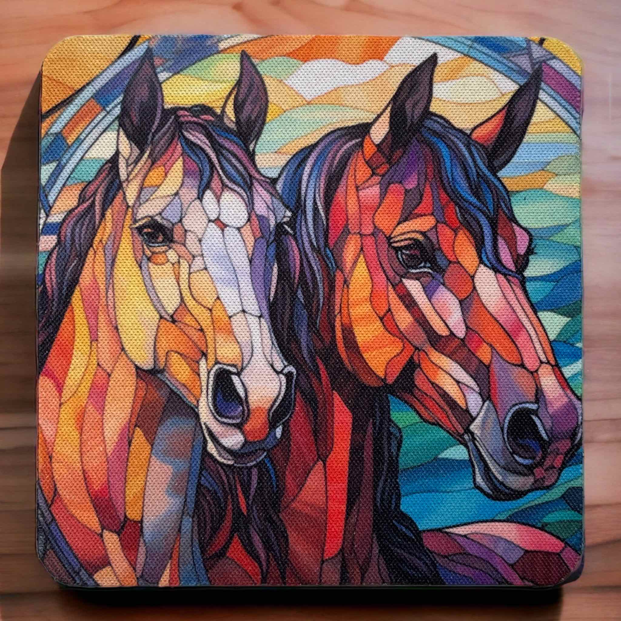 Horse ‘Stained Glass’ Art Style Design - Neoprene Coasters - Laser Design Creations