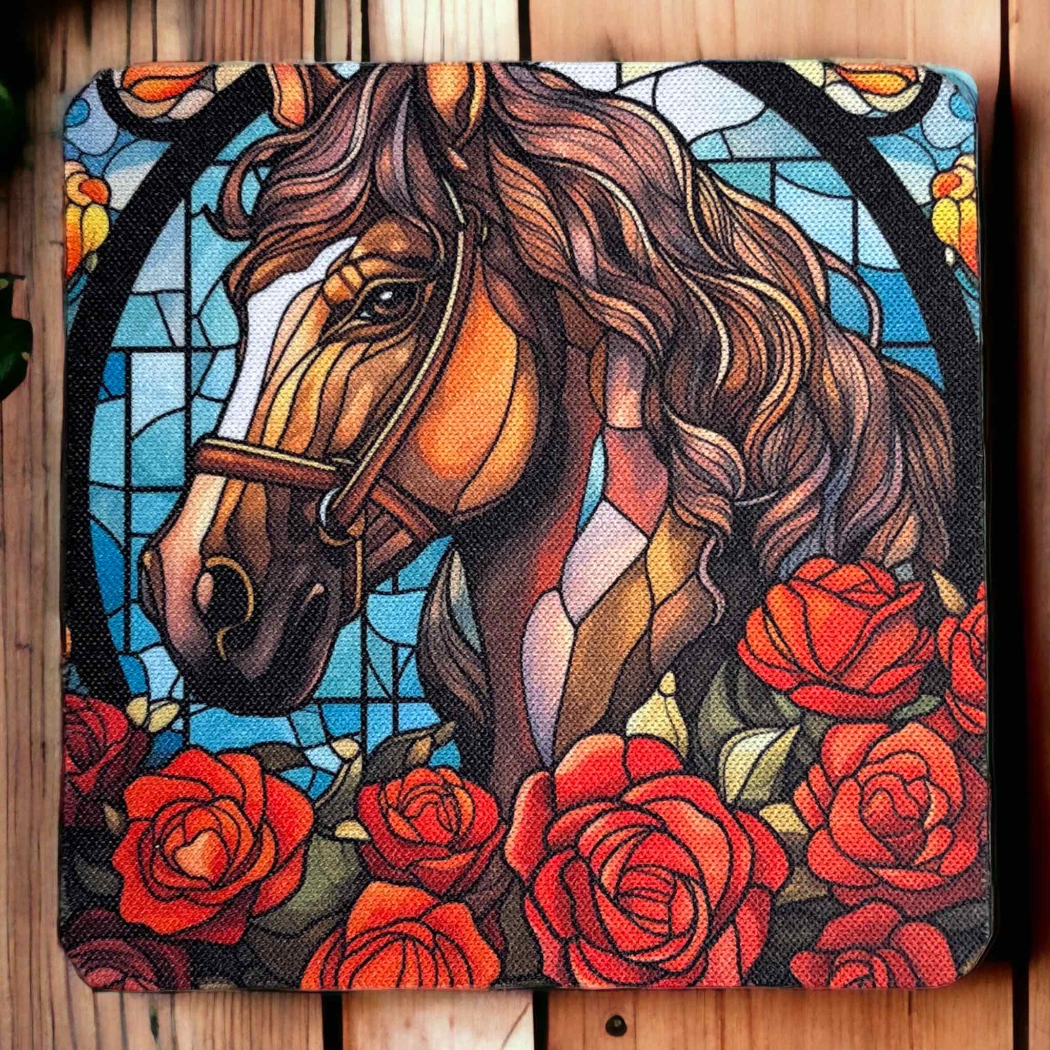 Horse ‘Stained Glass’ Art Style Design - Neoprene Coasters - Laser Design Creations