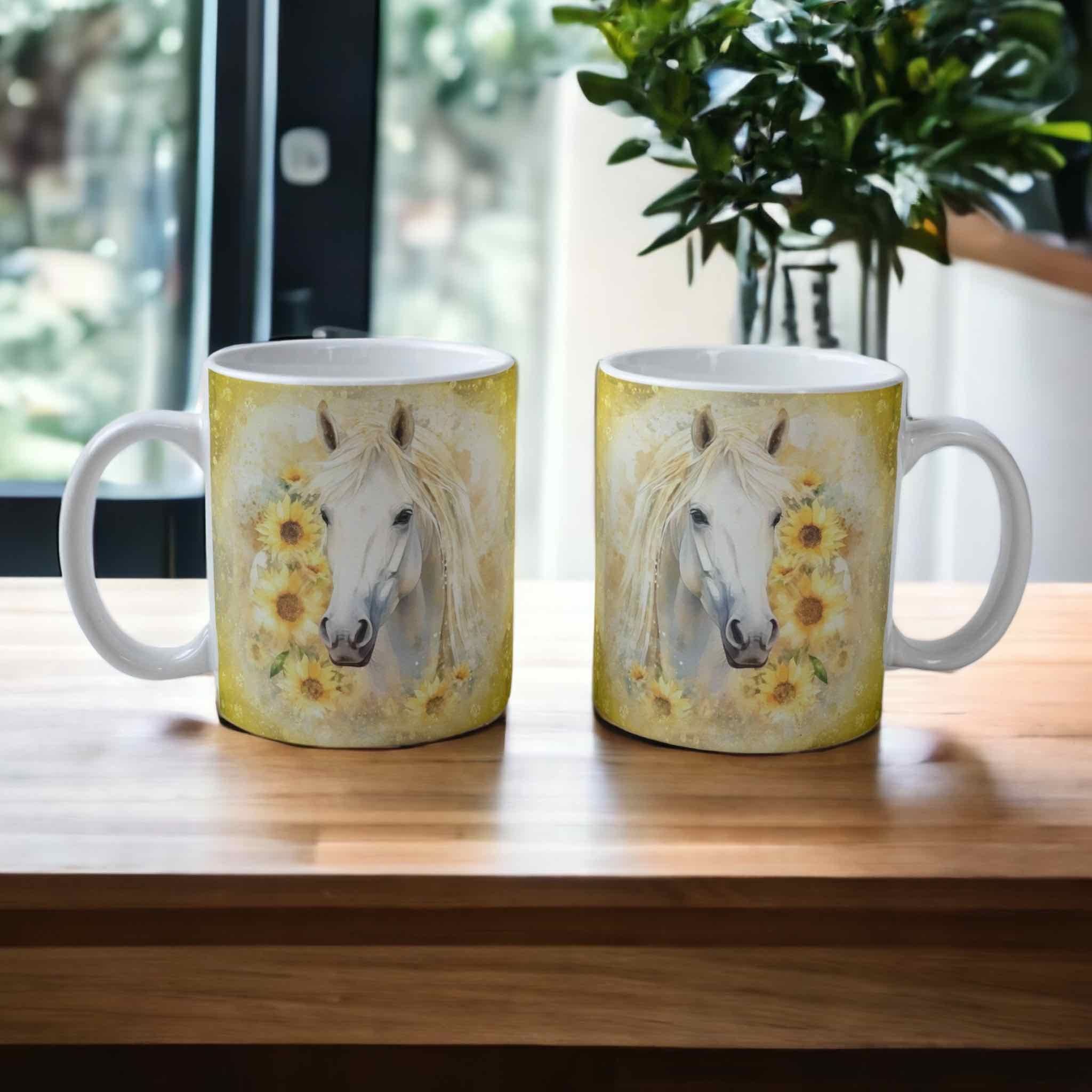 ‘Yellow Sunflower’ Horse Theme Design Mug - Laser Design Creations