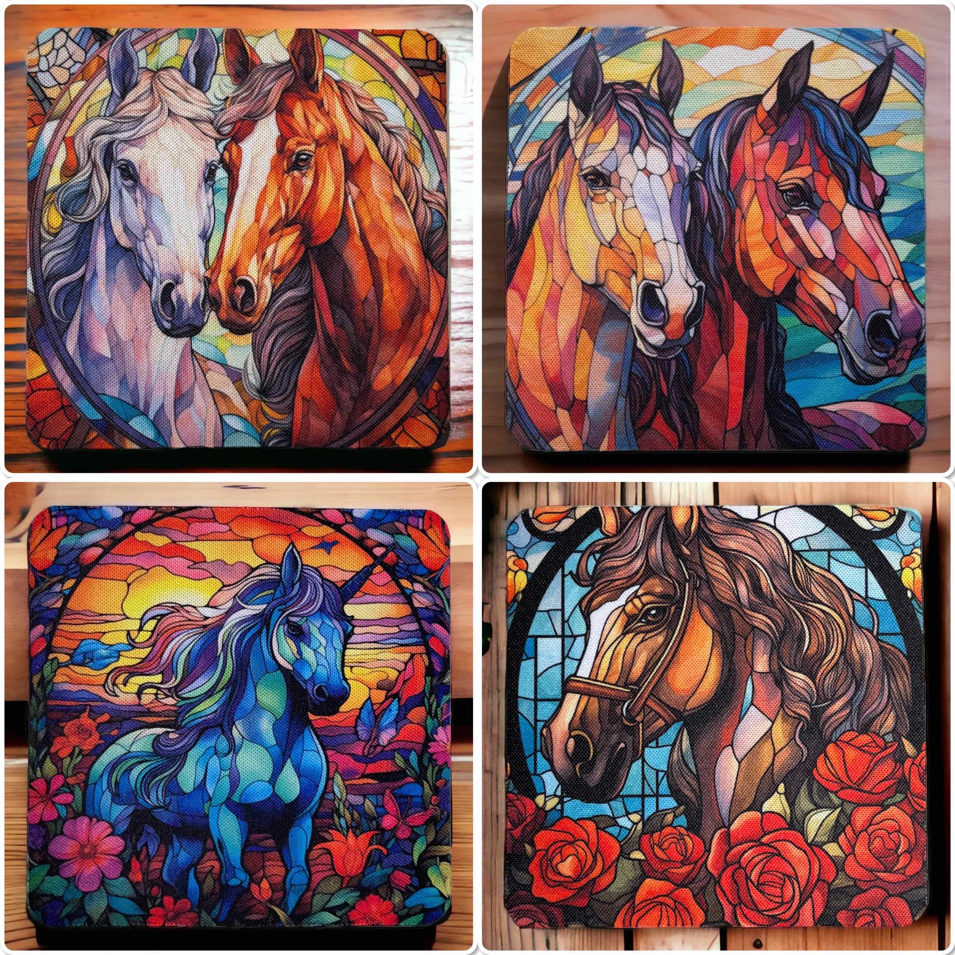 Horse ‘Stained Glass’ Art Style Design - Neoprene Coasters - Laser Design Creations