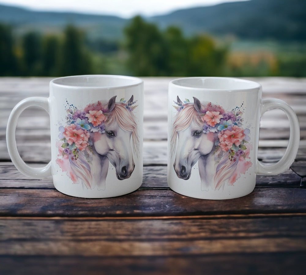 Floral Horse - Watercolour Art Style Design Mug - Laser Design Creations