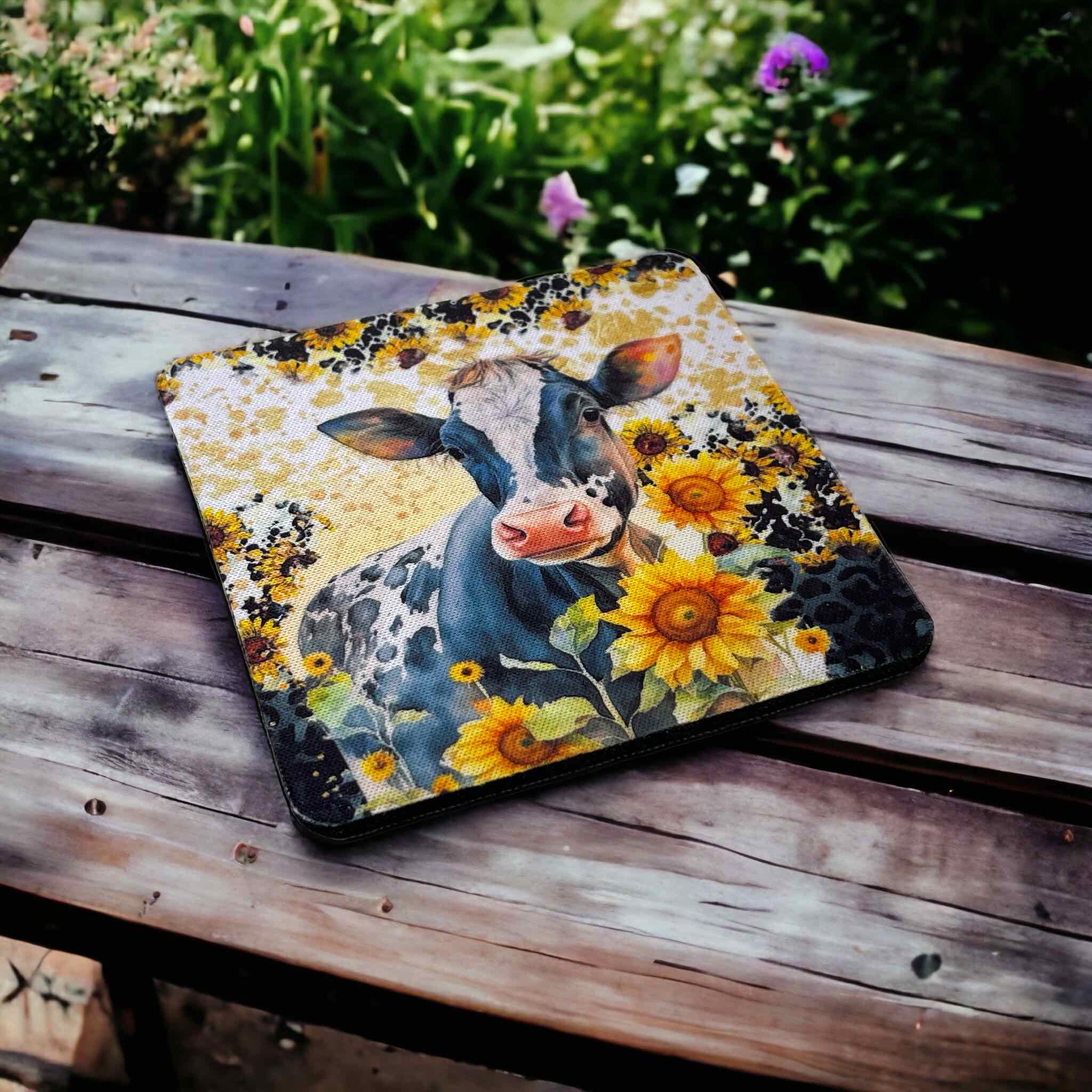 Sunflower Cow Design - Neoprene Coaster - Laser Design Creations