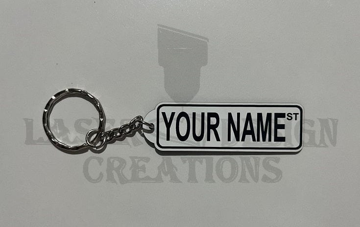 Personalised - Street Sign Acrylic Keyring - Laser Design Creations