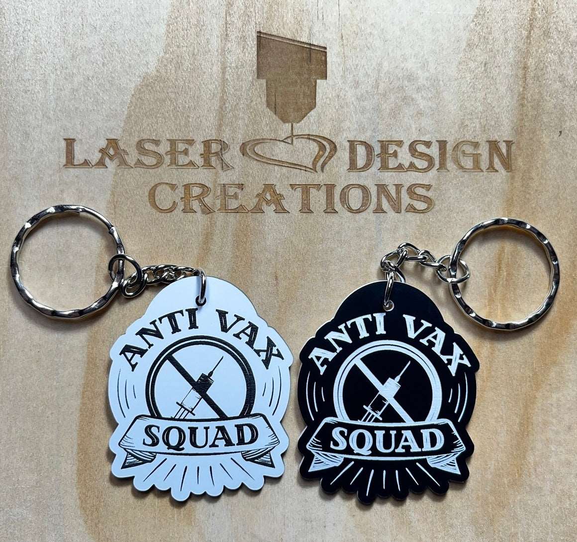 Corona / Covid-19 ‘Anti-Vax Squad’ Design Keyring - Laser Design Creations