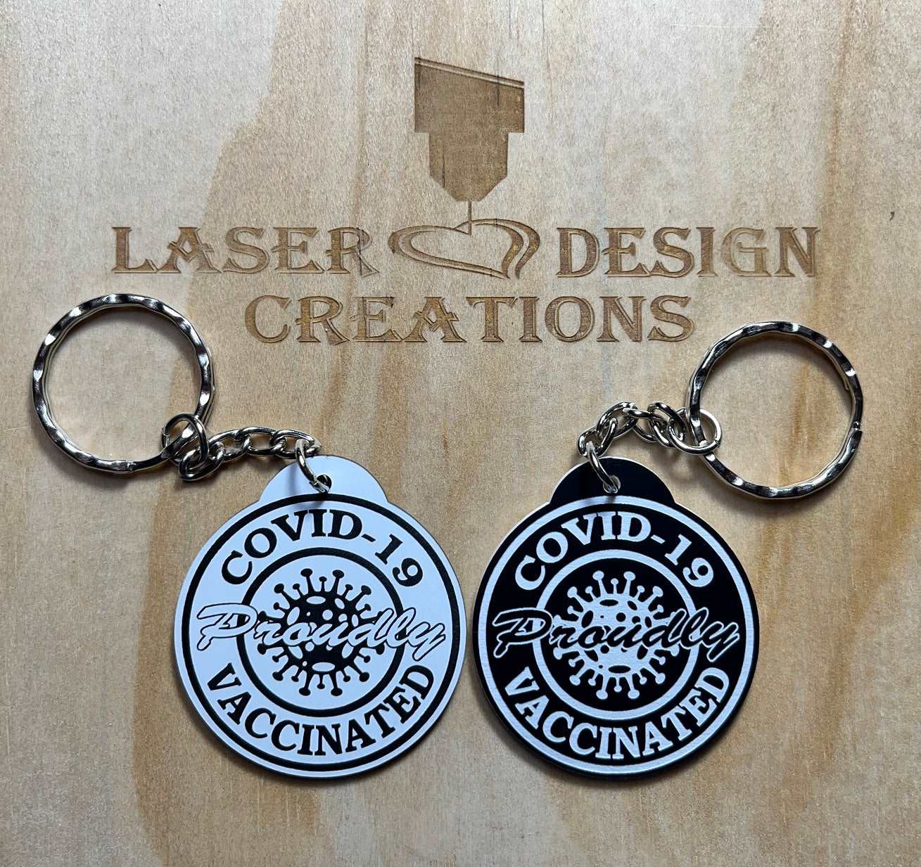 Corona / Covid-19 ‘Proudly Vaccinated’ Design Keyring - Laser Design Creations