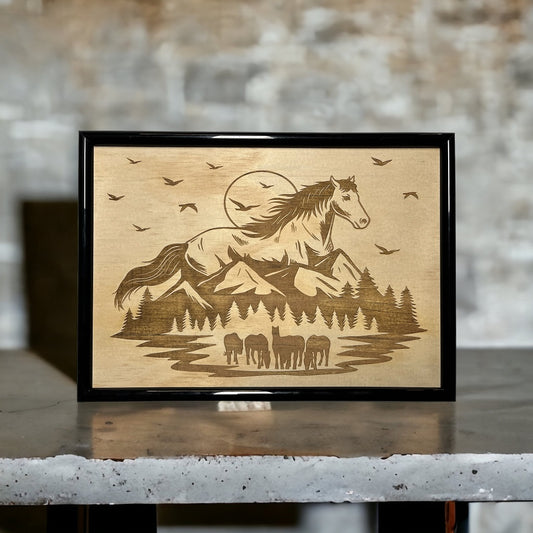 Horse Theme - Wood Engraved Design #3 - Laser Design Creations