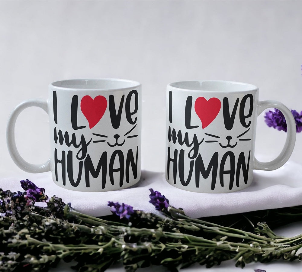 'I Love My Human' Cat Design Mug - Laser Design Creations