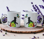 Colourful 'Cat with Butterfly' Design Mug - Laser Design Creations