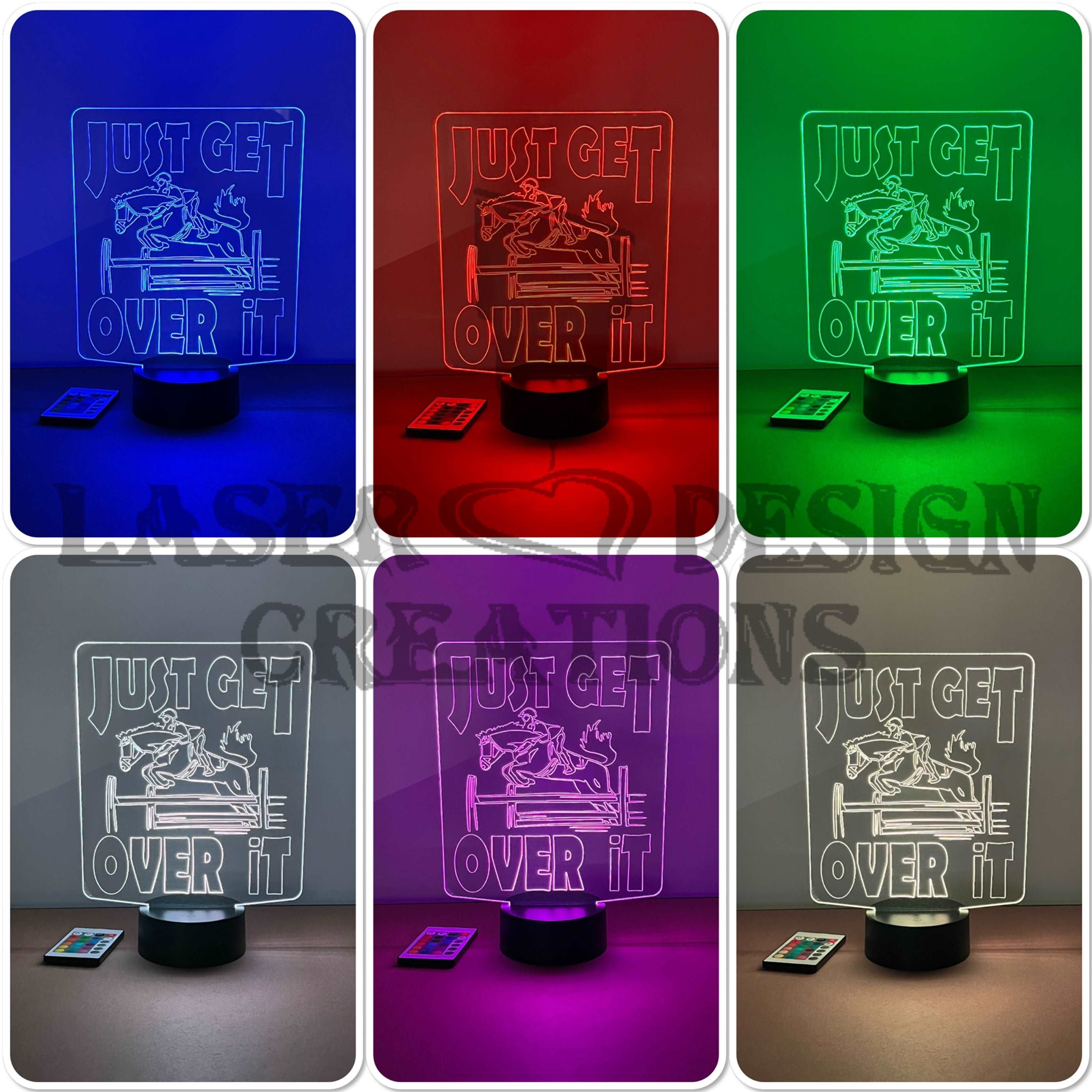 Equestrian ‘Just Get Over It’ - Acrylic LED Sign / Lamp - Laser Design Creations