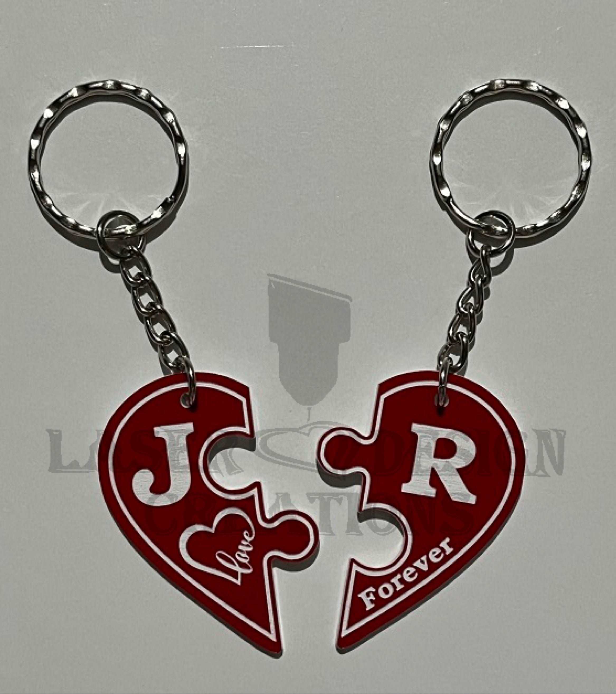 Personalised Initials - Dual Heart Design Keyrings - Laser Design Creations