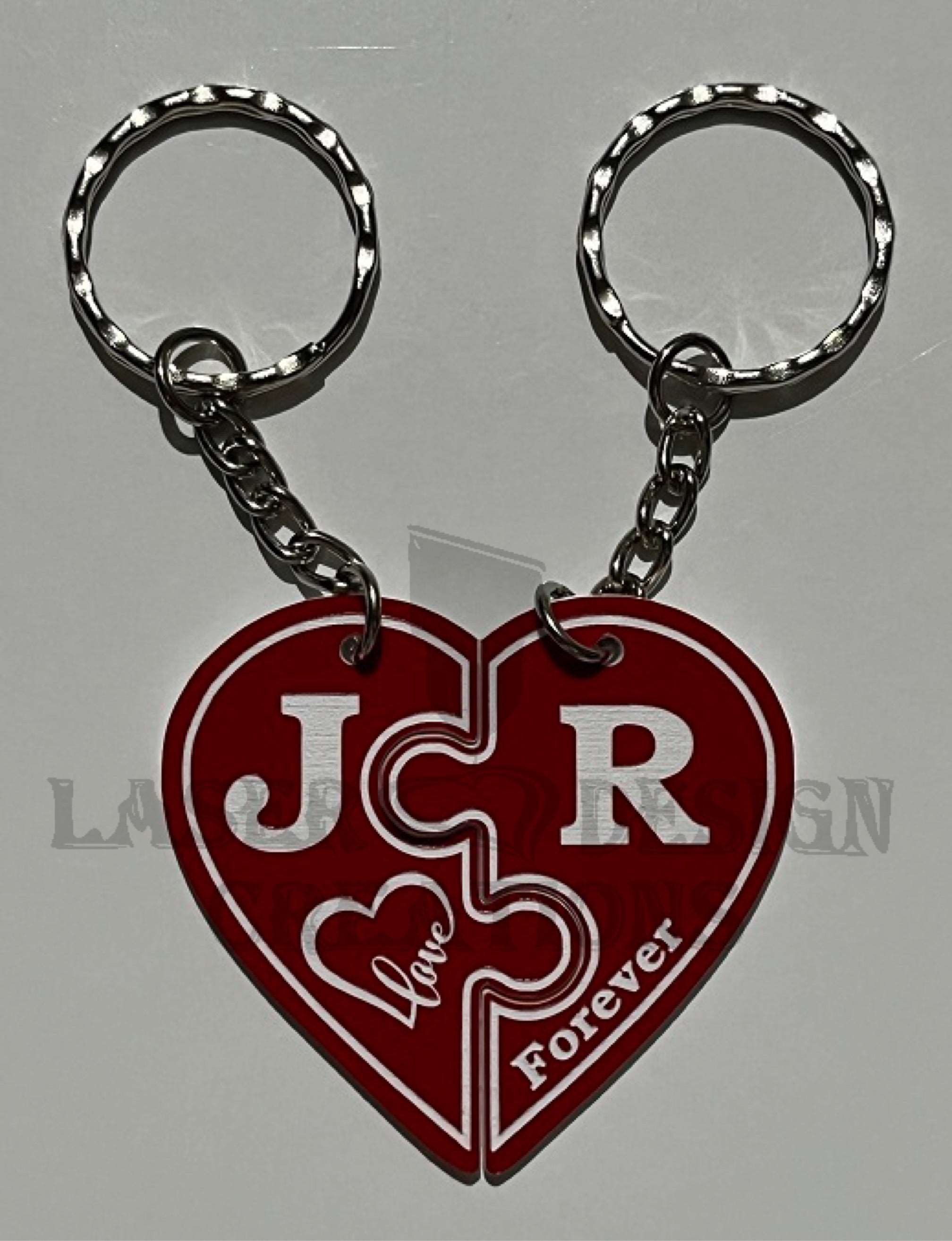 Personalised Initials - Dual Heart Design Keyrings - Laser Design Creations